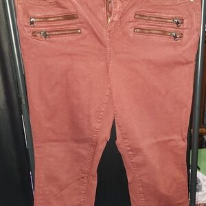 Rust Red Zipper Detail Skinny Pants